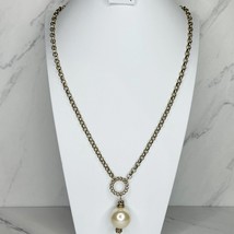 Chico&#39;s Gold Tone Chain Link Chunky Faux Pearl Rhinestone Pendant Necklace - £15.77 GBP