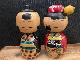 VINTAGE JAPAN KOKESHI TOHO LINE PAINTED WOODEN DOLL COLLECTIBLE 4.5&quot; - £14.23 GBP