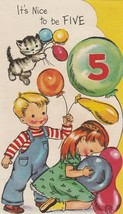 Vintage Birthday Card Children and Cat with Balloons DA Line 5 Year Old Child - £7.78 GBP