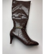 Karen Scott Hanna Knee High Dress Boots Wide Calf Faux Alligator Brown S... - £23.44 GBP
