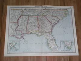 1908 Antique Map Of Se Usa Florida Georgia Louisiana New Orl EAN S South Carolina - £18.86 GBP