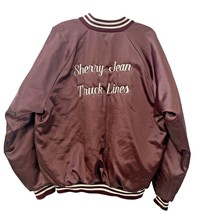 Satin Bomber Jacket Quilted Sz 2XL Burgundy Sherry Jean Truck Lines Vint... - £17.49 GBP