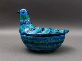 Bitossi Italy Aldo Londi MCM Rimini Blue Dove Bird Pottery Lidded Box (R... - £237.04 GBP