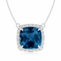 ANGARA Cushion London Blue Topaz Beaded Necklace in 14K Gold (Grade-AAA Size-9) - $1,115.10