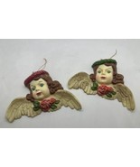 Set of 2 Vintage Angel Cherubs (Red &amp; Green) Large Plastic Christmas Orn... - $36.64 CAD