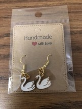 White Swan Fashionable Earrings Gold Hypoallergenic Hook Earring - $13.45