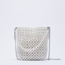 New Pearl Beaded Bag White Beaded Fairy Portable Messenger Bags with Chain Femal - £40.22 GBP