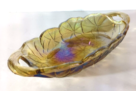 Vintage CARNIVAL INDIANA GLASS Amber Candy Nut RELISH DISH Gold Sunflowe... - $11.39
