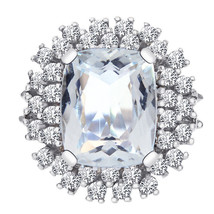 5.50 Carat Aquamarine and 1.10 Carat Diamond Cluster Ring 14K White Gold - £1,356.01 GBP