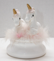 Vintage Ceramic Rainbow Trinket Box with Unicorn &amp; Feathers Pink White Taiwan - £19.76 GBP