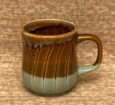 Vintage ceramic drip glaze coffee mug brown and mint green cup - $8.00