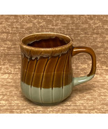 Vintage ceramic drip glaze coffee mug brown and mint green cup - £6.35 GBP