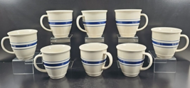 8 Tienshan Country Crock Plain Edge Mugs Set Blue Band Stoneware Coffee ... - $88.77