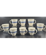 8 Tienshan Country Crock Plain Edge Mugs Set Blue Band Stoneware Coffee ... - £69.92 GBP