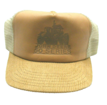 John Deere Brown Leather Trucker Hat Cap Mesh Corduroy Snapback 50 Series USA - £26.05 GBP