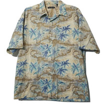 Enrico Sarchi Vintage Button Up Shirt ~  Sz L ~ Maps &amp; Palm Trees ~ Shor... - £17.69 GBP