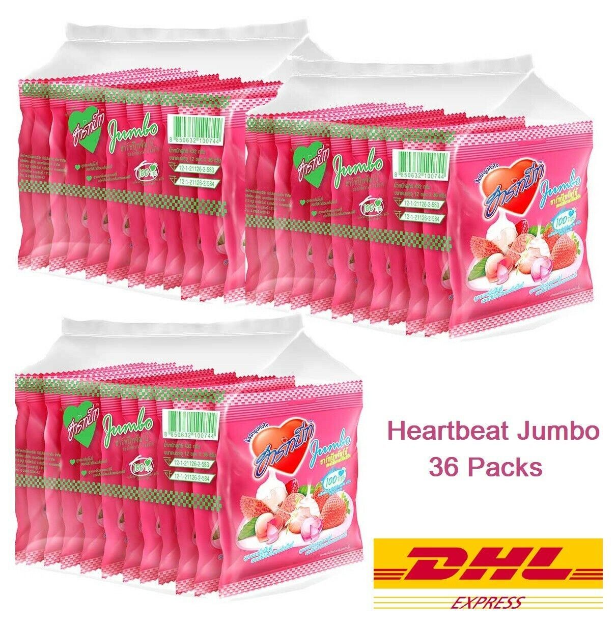 36 x Heartbeat Jumbo Candy Strawberry and Lychee Flavour 8 Tablets/Bag - $58.37
