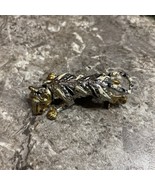 Vintage Crouching Tiger Brooch Gold &amp; Silver Tone With Enamel (Item 3) - $14.99