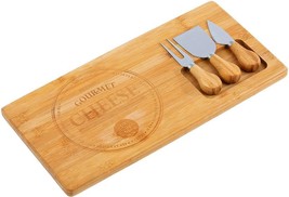 Bamboo Chopping Board Wooden Serving Platter with 3 Cheese Knife Set Gift Idea - £19.76 GBP