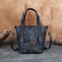 Retro Women Bucket Bag Handmade Embossed Cow Leather Handbags For Female Genuine - £96.49 GBP