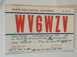 Vintage CB Ham radio Card WV6WZV  North Hollywood California - £3.87 GBP