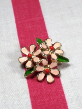 Beautiful Vintage Pink Enamel &amp; Gold Flower Bunch Brooch - £11.19 GBP