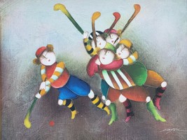 Signed J. Roybal Children Playing Field Hockey -  LaCrosse SPORTS Art  Painting - £151.90 GBP
