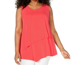 Alfani Womens S Coral Branch Pink Asymmetrical Overlay Stretch Tank Top NWT - £13.62 GBP