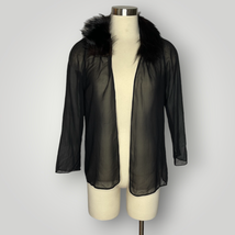 Vintage 1930s Sheer Top Open Front Fur Trim Black Long Sleeve Women&#39;s Med - £41.84 GBP