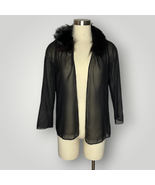 Vintage 1930s Sheer Top Open Front Fur Trim Black Long Sleeve Women&#39;s Med - £42.05 GBP