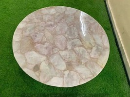 Round Rose Quartz Stone Coffee Table Handmade Furniture Quartz Gemstone ... - $262.35+