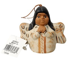 Pottery Clay Hanging Bell Serry Made Peru Angel Wings Long Hair Tribal  - £12.91 GBP