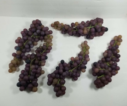 5 Purple Grapes Clusters Mid Century 12&quot; VTG Plastic Rubber Faux Fruit Bunch Set - £15.31 GBP