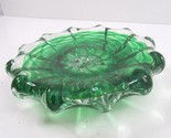 Vintage Green Swirl Art Glass Shallow Trinket Dish  Murano Style  Bullic... - $24.74