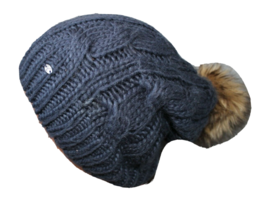 American Eagle Blue Cable Knit Beanie With Faux Fur Pom One Size - £11.01 GBP