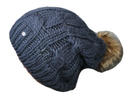 American Eagle Blue Cable Knit Beanie With Faux Fur Pom One Size - £10.46 GBP