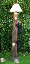 Rustic Black Bear Cubs Climbing Up Tree Ladder Standing Floor Lamp Statue 60&quot;H - £521.18 GBP
