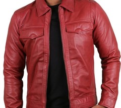 New handmade Men&#39;s Maroon Genuine Lambskin Leather Jacket - £127.86 GBP
