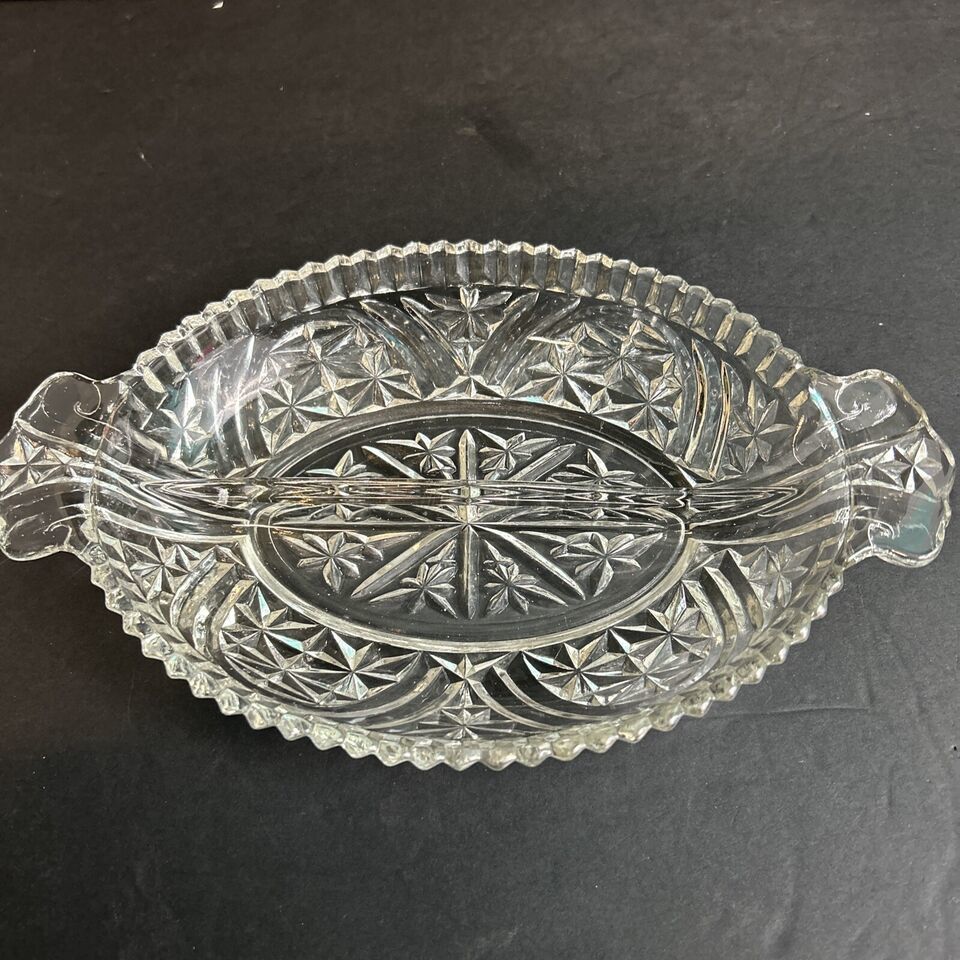 Primary image for Vintage Clear Glass Divided 10" Serving Pickle Olive Nut Dish