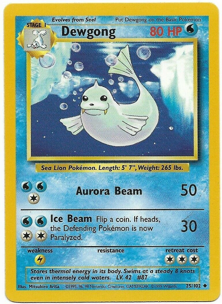 1999 WOTC Pokemon Game Base Set #25/102 Dewgong Non-Holo MINT Stage 1 - $30.00