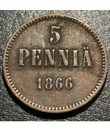 1866 Russia Occupied Finland AE 5 Pennia Grand Prince Alexander II Coin - $376.14 MXN