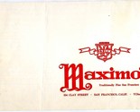Maximo&#39;s Restaurant Menu Clay Street San Francisco California 1965 Paella  - $44.50