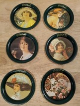 1983 Vintage Retro Coca-Cola 6 Tin Coasters Metal w/ Victorian Ladies Green - £7.65 GBP