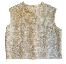 Vintage 1950s Susan Gale Sleeveless Crop Top Size S 34 Gold Paisley Read! - £31.10 GBP