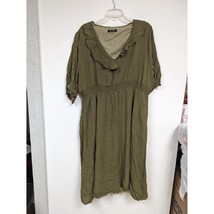 Bloomchic Size 18-20 Olive Green Dress Ruffle Collar Elastic Waist - £12.75 GBP