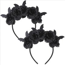 Halloween Bat and Flower Headbands 2Pcs Cosplay Black Floral Bat Hair Hoop Hair  - £18.59 GBP