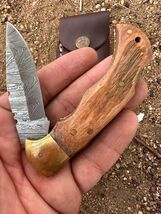 Custom Handmade Damascus Steel Folding Blade Pocket Knife survival Skinn... - $23.72
