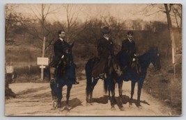 RPPC Lovely Lady with Gentlemen on Horseback Photographs Here Sign Postcard I24 - £15.14 GBP