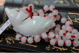 FREE SHIPPING - 8mm good luck Natural white jadeite jade carved   Fish charm bea - £21.22 GBP