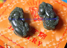 Free Shipping - one couple / ONE  pair  Amulet genuine  green jade jadeite carve - £22.79 GBP